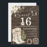 Western Cowgirl White Boots Wood Sweet 16 Birthday Invitation<br><div class="desc">EDITABLE Western Cowgirl Boots White Floral Wood Sweet 16 Birthday Invitation
Elegant Rustic Wood Texas Southwestern Adult Mexican Birthday</div>
