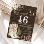 Western Cowgirl White Boots Wood Sweet 16 Birthday Invitation<br><div class="desc">EDITABLE Western Cowgirl Boots White Floral Wood Sweet 16 Birthday Invitation
Elegant Rustic Wood Texas Southwestern Adult Mexican Birthday</div>