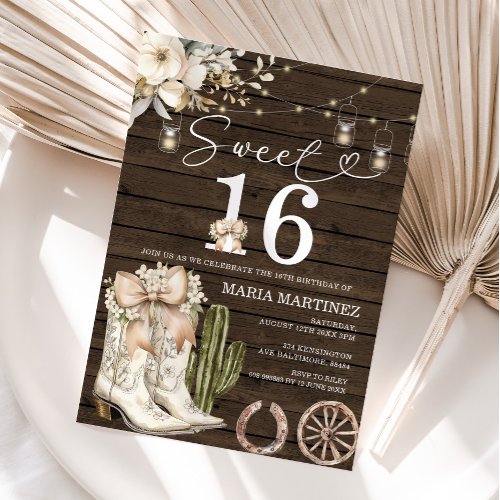 Western Cowgirl White Boots Wood Sweet 16 Birthday