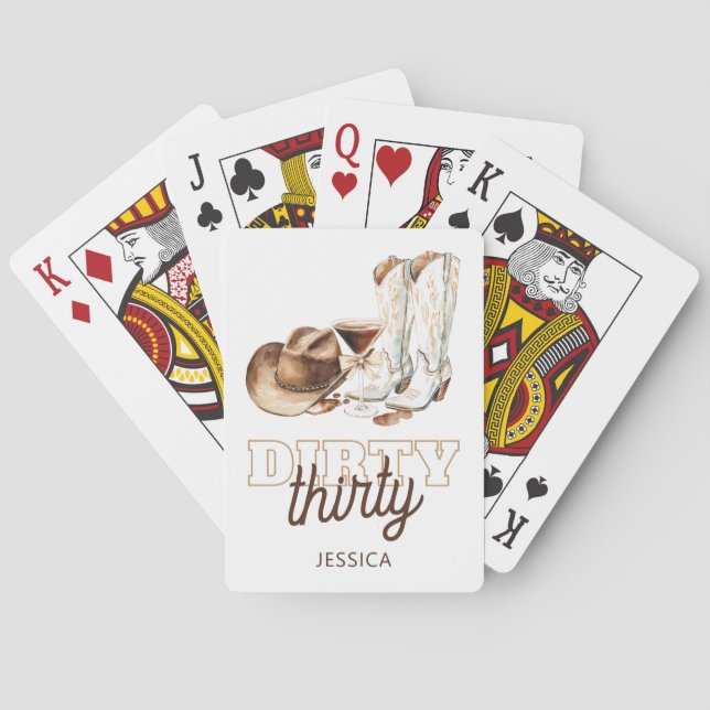 Western Cowgirl White Dirty Thirty 30th Birthday Poker Cards (Back)
