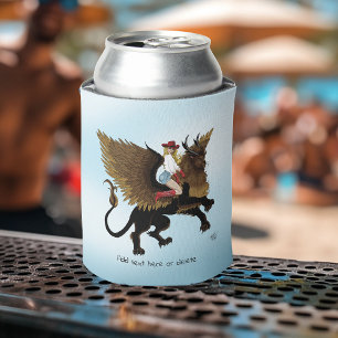 Western Cowgirl Winged Lion Griffon Fantasy Red Can Cooler