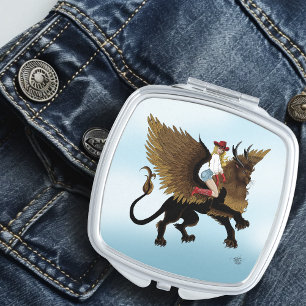 Western Cowgirl Winged Lion Griffon Fantasy Red Compact Mirror