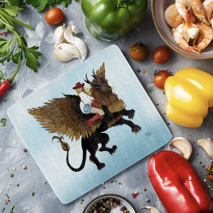 Western Cowgirl Winged Lion Griffon Fantasy Red Cutting Board