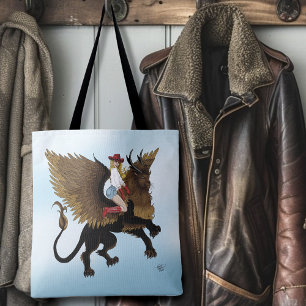 Western Cowgirl Winged Lion Griffon Fantasy Red Tote Bag