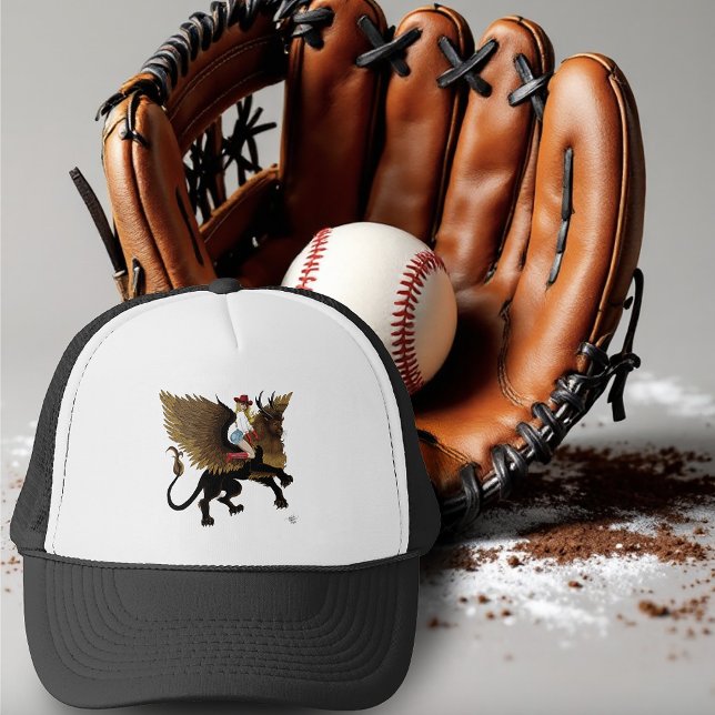 Western Cowgirl Winged Lion Griffon Fantasy Red Trucker Hat (Creator Uploaded)