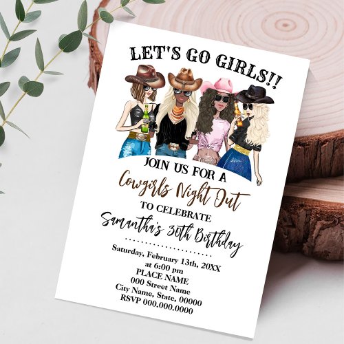 Western Cowgirls Lets Go Girls Birthday Invitation