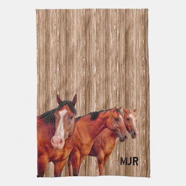 Western Cowgirl's Monogram with Horses Kitchen Towel (Vertical)