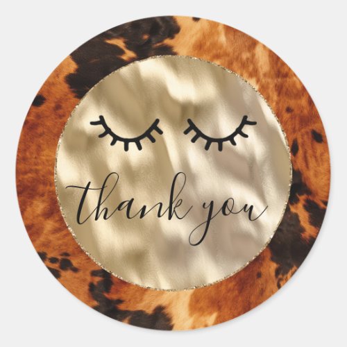 Western Cowhide Brown Black Cowhide Thank You Classic Round Sticker
