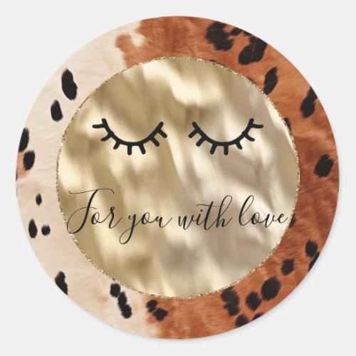 Western Cowhide Cream Brown Black Cowhide  Classic Round Sticker