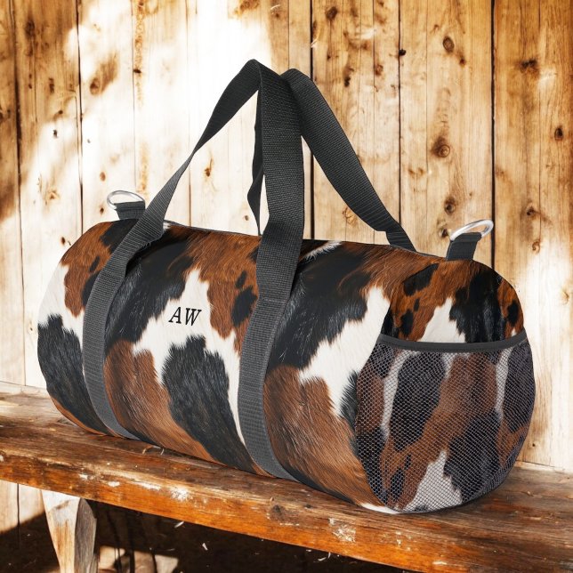 Western Cowhide Pattern with Monogram Duffle Bag (Personalize with your monogram.)