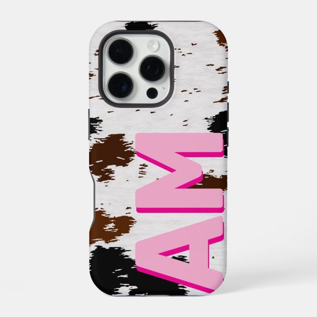 Western Cowhide Pink Shadow Monogrammed  Iphone Case (Back)