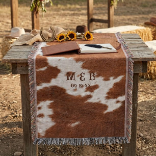 Western Cowhide Texture Photo Couple Initials Throw Blanket