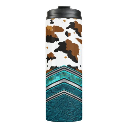 Western Cowhide  Turquoise Leather Tumbler