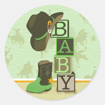 Western Cowpoke Baby Shower Sticker by NaptimeCards at Zazzle