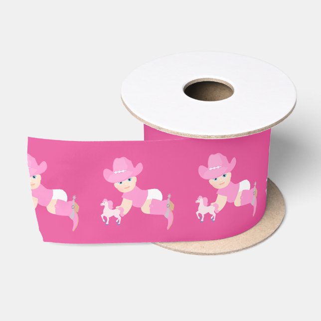 Western Craft Floral Baby Cowgirl Pink Hat Boots Satin Ribbon (Spool)