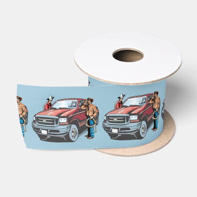 Western Craft Floral Gift Ribbon Cowboys Truck (Spool)