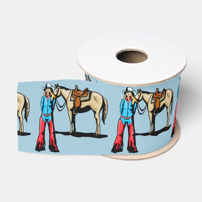 Western Craft Or Gift Wrap Ribbon Cowgirl/Horse (Spool)