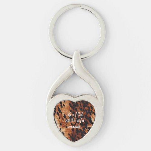 Western Cream Brown Black Cowhide Keychain