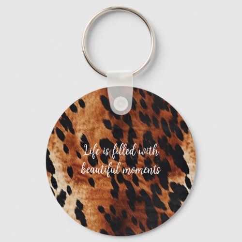 Western Cream Brown Black Cowhide Keychain