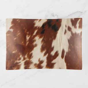 Western Cream Brown Black Cowhide Trinket Tray