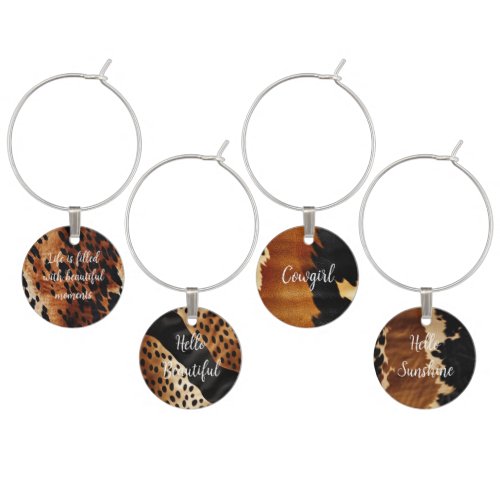 Western Cream Brown Black Cowhide Wine Charm