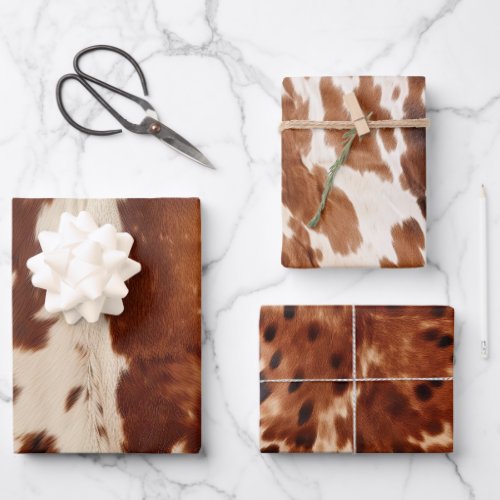 Western Cream Brown Black Cowhide Wrapping Paper Sheets