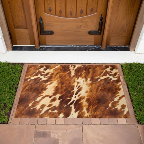 Western Cream Brown Cowhide Doormat