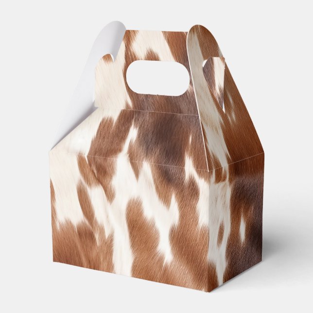Western Cream Brown Cowhide Favor Boxes (Front Side)
