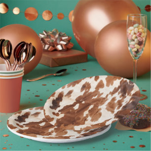 Western Cream Brown Cowhide Paper Plates