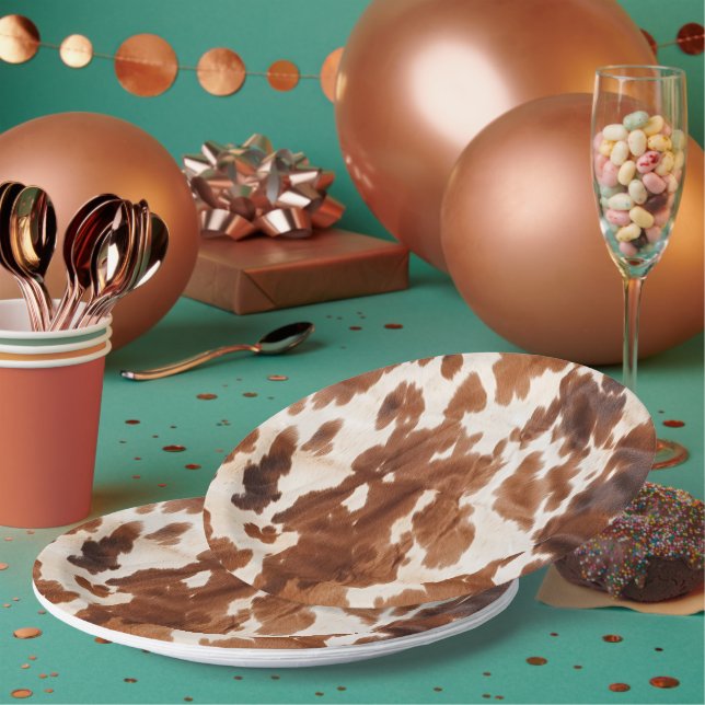 Western Cream Brown Cowhide Paper Plates (Multi)