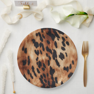 Western Cream Brown Cowhide  Paper Plates