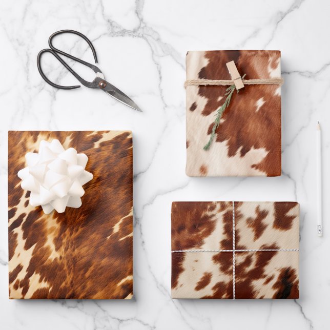 Western Cream Brown Cowhide Wrapping Paper Sheets (Front)