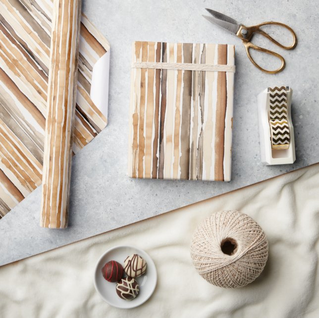 Western Cream Brown Stripes Birthday Wrapping Paper (Crafts)