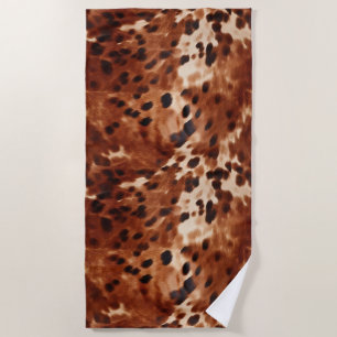 Western Cream Spotted Brown Black Cowhide Beach Towel