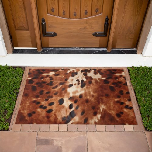 Western Cream Spotted Brown Black Cowhide Doormat