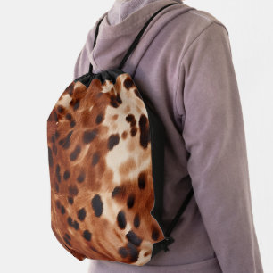 Western Cream Spotted Brown Black Cowhide Drawstring Bag