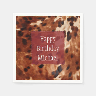 Western Cream Spotted Brown Black Cowhide Napkins