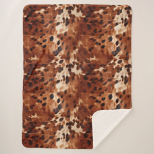 Western Cream Spotted Brown Black Cowhide Sherpa Blanket