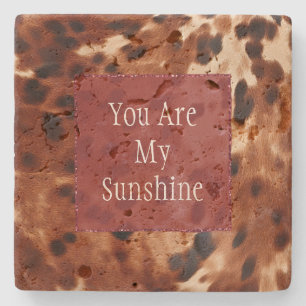 Western Cream Spotted Brown Black Cowhide Stone Coaster