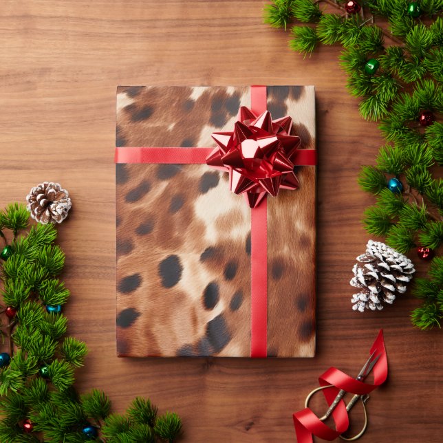 Western Cream Spotted Brown Black Cowhide Wrapping Paper (Holiday Gift)