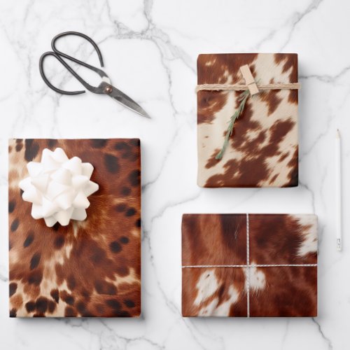 Western Cream Spotted Brown Black Cowhide Wrapping Paper Sheets
