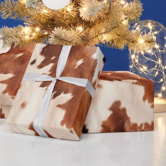 Western Cream White Brown Cowhide Wrapping Paper (Holidays)