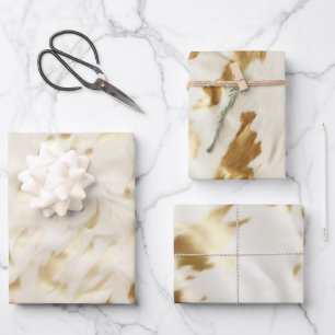 Western Cream White Gold Cowhide Wrapping Paper Sheets