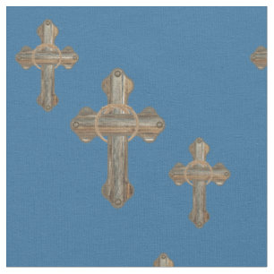 Western Cross Barnwood Ropes and Conchos  Fabric