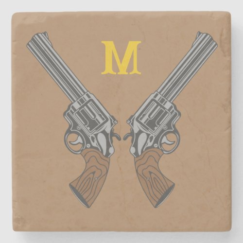 Western Crossed Guns With Monogram Stone Coaster