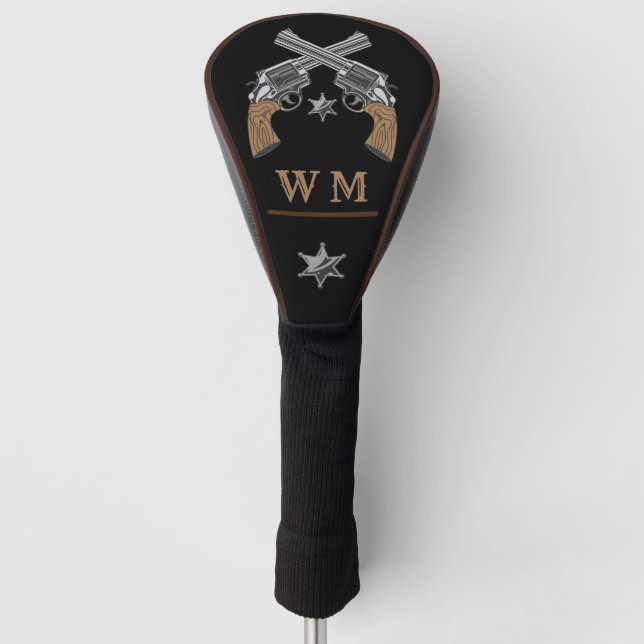 Western Crossed Pistols Sheriff Badge Monogram  Golf Head Cover (Front)
