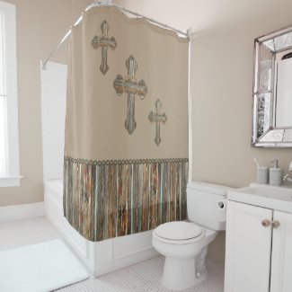 Western Crosses Barn Wood And Conchos Shower Curtain