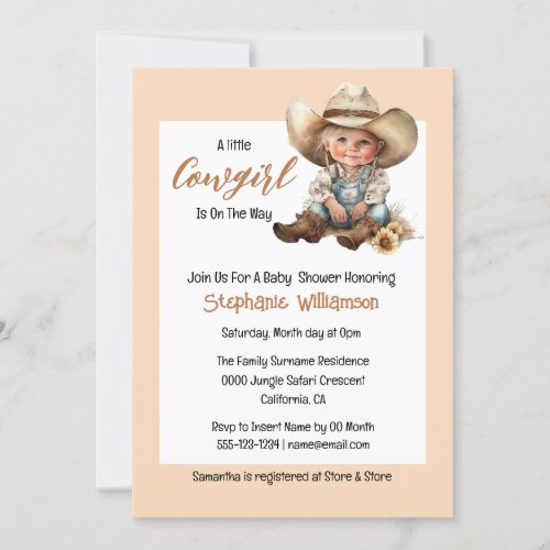 Western cute cowgirl pink brown baby shower invitation