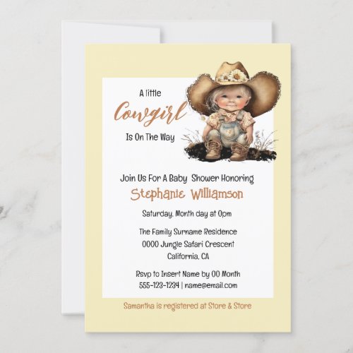 Western cute cowgirl wild west baby shower invitation