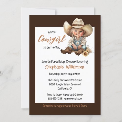 Western cute cowgirl wild west rustic baby shower invitation